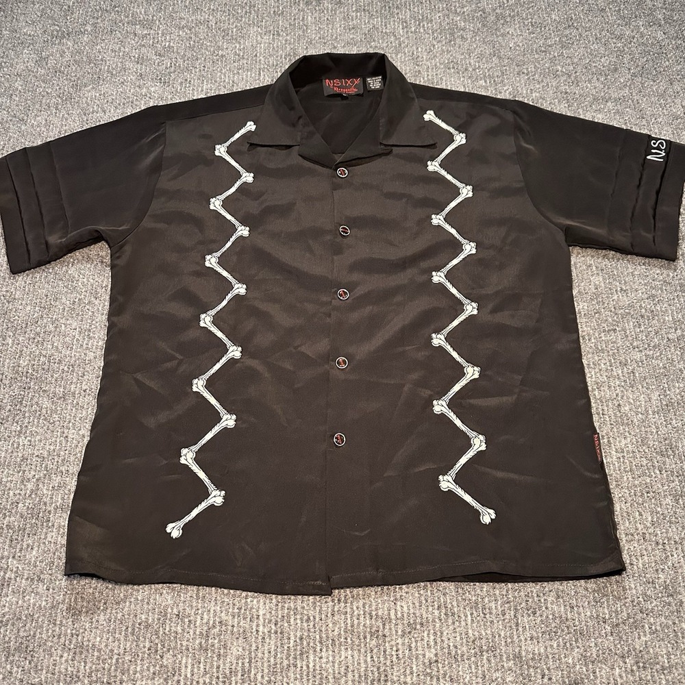 Nikki Sixx Dragonfly Clothing Shirt Motley Crue Bones Skull Logo Button Up Sz L‎